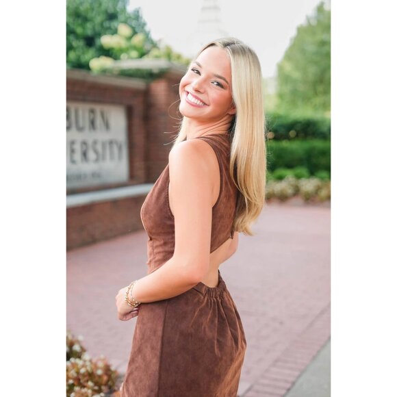 FREE PEOPLE Atlas Cutout Faux Suede Minidress in Chicory Coffee Size Medium - Picture 2 of 14